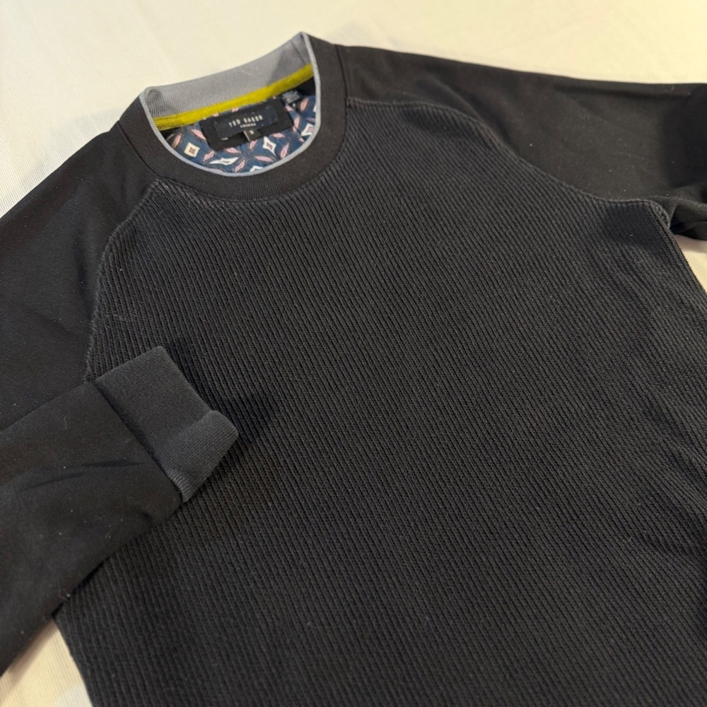 Ted Baker Mens Black Ribbed Knit Long Sleeve Casual Crew Neck Sweater Sz 3 US M